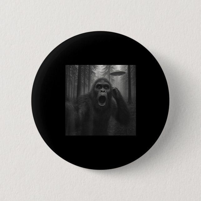 Bigfoot Alien Ufo Selfie Rolig Sasquatch Meme Män  Knapp (Framsida)