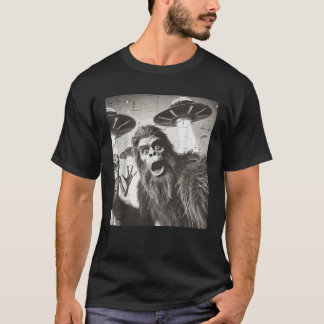 Bigfoot Alien Ufo Selfie Rolig Sasquatch Meme Män T Shirt