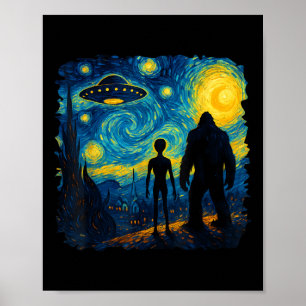 Bigfoot Alien Ufo Van Gogh Stjärnkväll Sasquatch  Poster