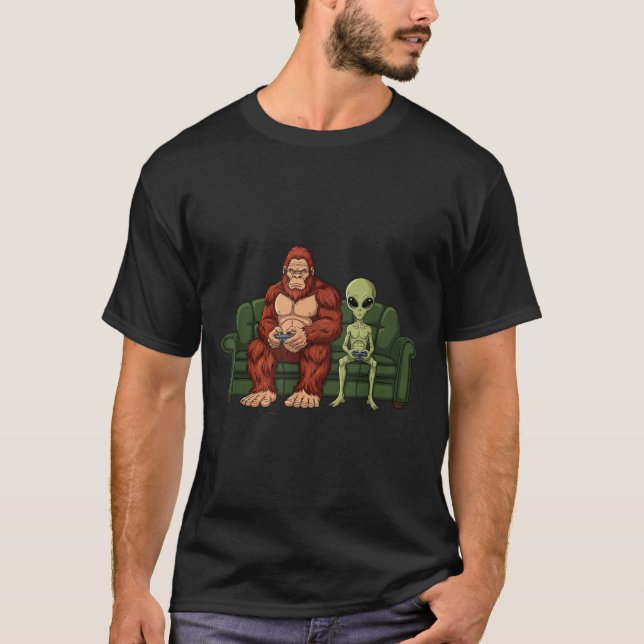 Bigfoot Alien Video Games Gaming Sasquatch Ufo Men T Shirt (Framsida)