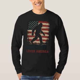 Bigfoot älskar Amerika, amerikansk flagga Sasquatc T Shirt