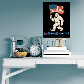 Bigfoot America Patriotisk Rollig Sasquatch USA Vä Poster