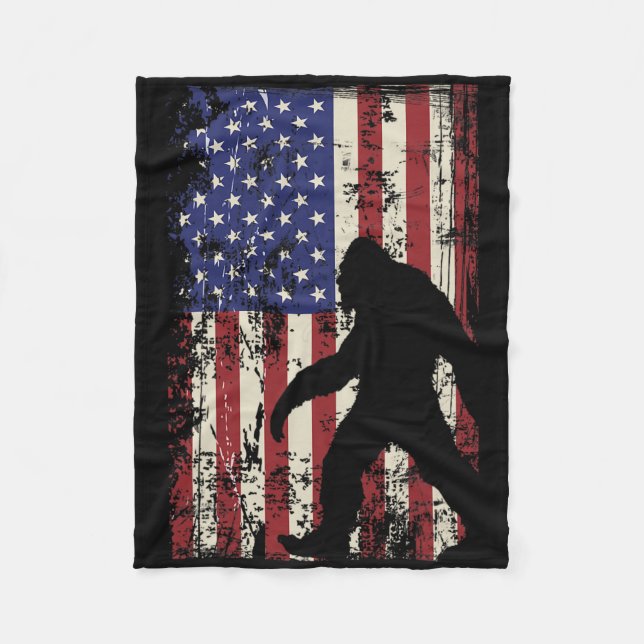 Bigfoot American Flagga 4:e juli Patriotic Fleecefilt (Framsidan)