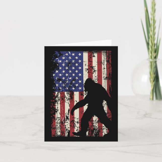 Bigfoot American Flagga 4:e juli Patriotic Kort (Framsida)