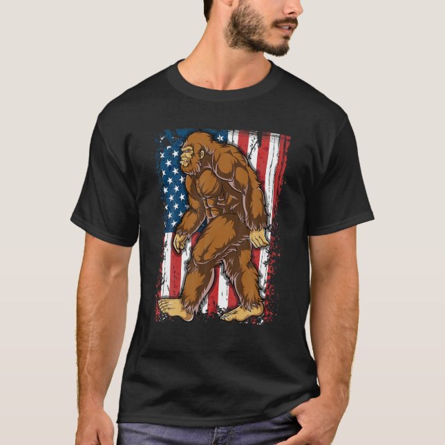 Bigfoot American Flagga 4:e juli T shirt Manar Boy (Framsida)