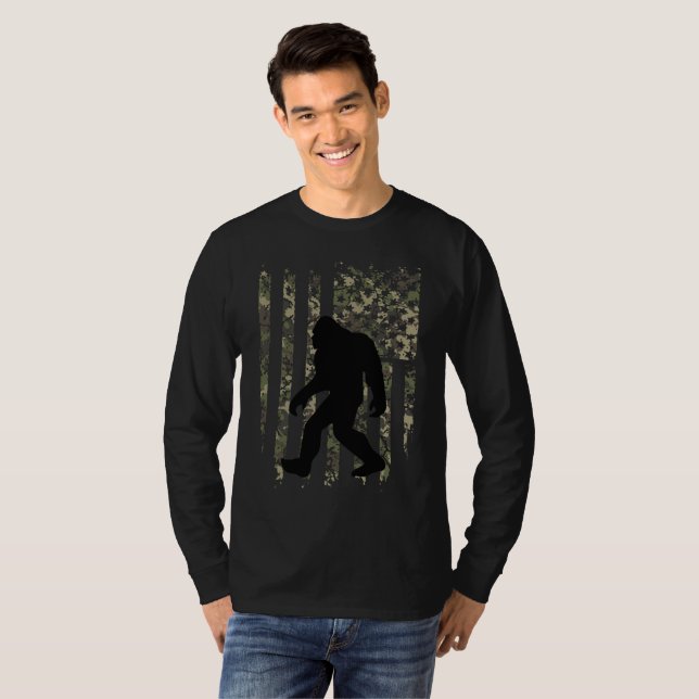 Bigfoot American Flagga Camoufled Patriotic T Shirt (Hel framsida)