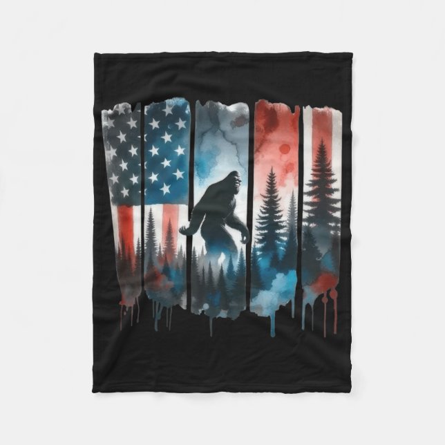 Bigfoot American Flagga Sasquatch Patriotic 4:e J. Fleecefilt (Framsidan)