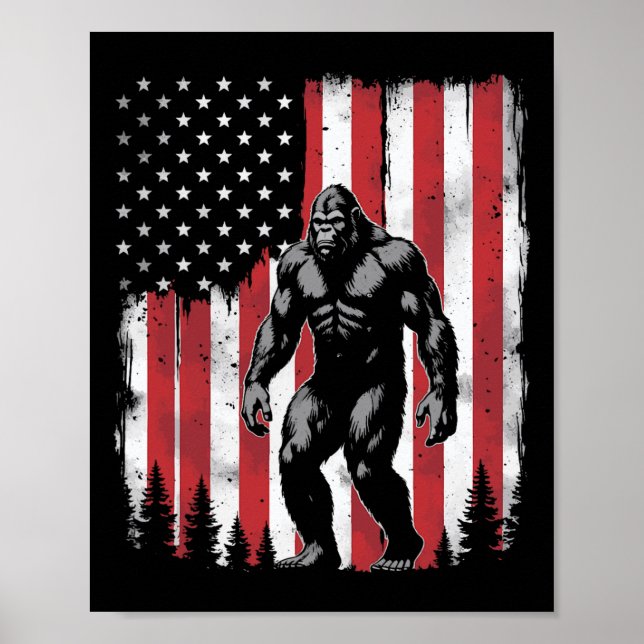 Bigfoot American USA flagga Patriotic 4:e juli Poster (Framsidan)
