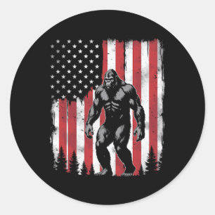 Bigfoot American USA flagga Patriotic 4:e juli Runt Klistermärke
