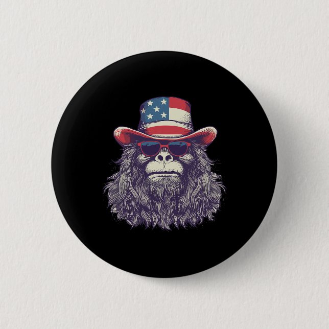 Bigfoot Amerikansk Flagg Hatt 4:e Juli Patriotisk  Knapp (Framsida)