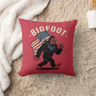 Bigfoot Amerikansk Flagga Patriotisk Retro 4:e Jul Kudde
