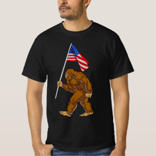 Bigfoot Amerikansk Flagga T Shirt