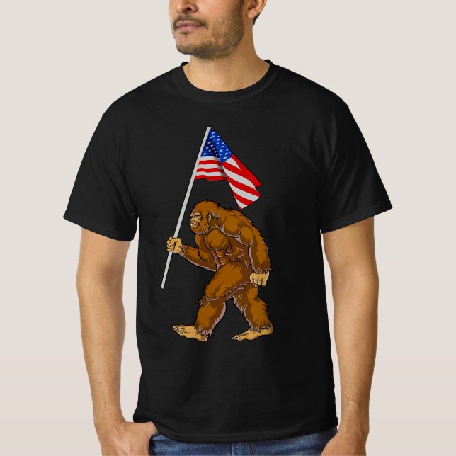 Bigfoot Amerikansk Flagga T Shirt (Framsida)