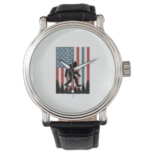 Bigfoot Amerikansk Flagga Vintage Vektor T-Shirt D Armbandsur