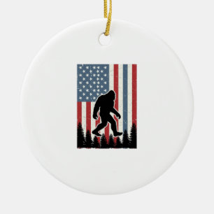 Bigfoot Amerikansk Flagga Vintage Vektor T-Shirt D Julgransprydnad Keramik