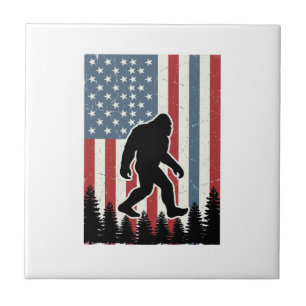 Bigfoot Amerikansk Flagga Vintage Vektor T-Shirt D Kakelplatta
