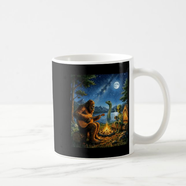 Bigfoot And Alien Loch Ness Campfire Sasquatch Fun Kaffemugg (Höger)