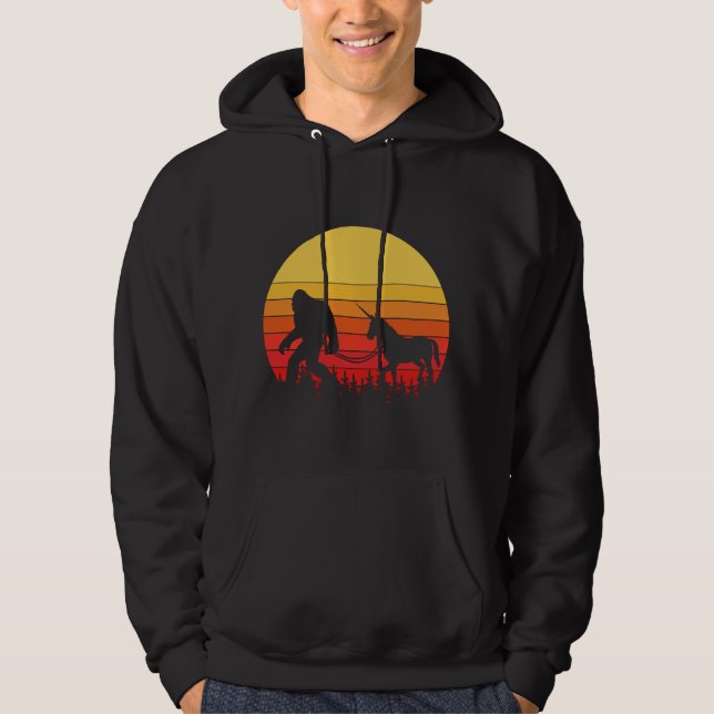 Bigfoot and Unicorn in one Retro Design Hoodie (Framsida)