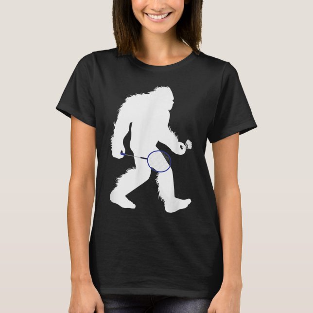 Bigfoot Badminton Player Sasquatch Shuttle T Shirt (Framsida)