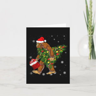 Bigfoot Bärande Julgran Sasquatch Troende Kort