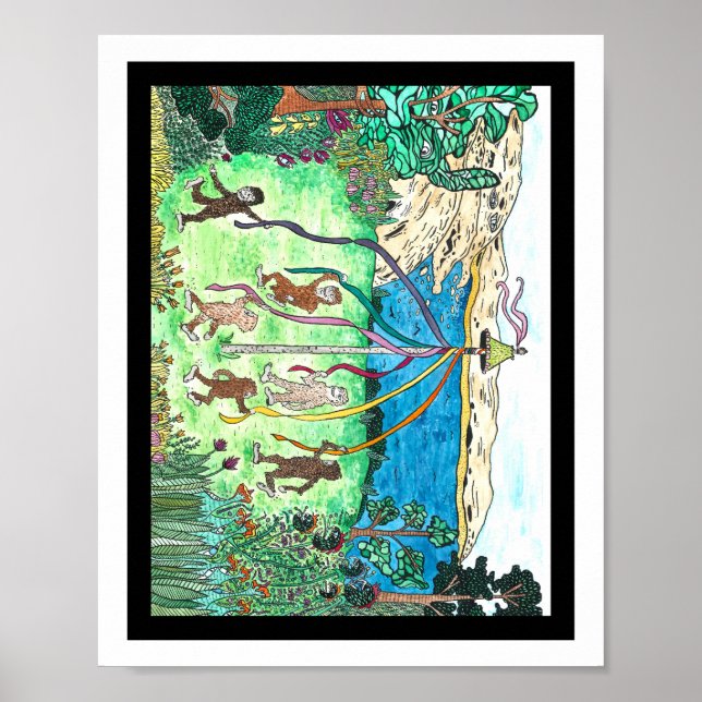 Bigfoot-barn som dansar runt en majpole poster (Framsidan)