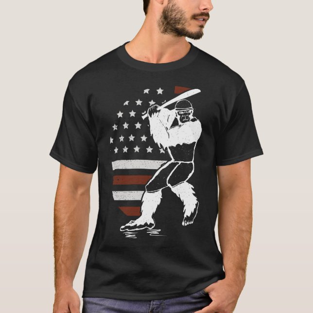 Bigfoot Baseball American Flagga Sasquatch Softbal T Shirt (Framsida)