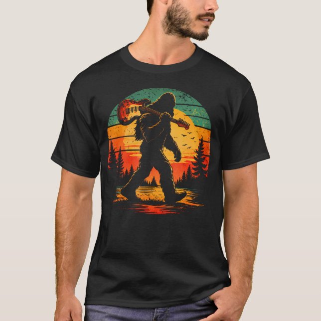 Bigfoot Basgitarr Basist Musik T Shirt (Framsida)