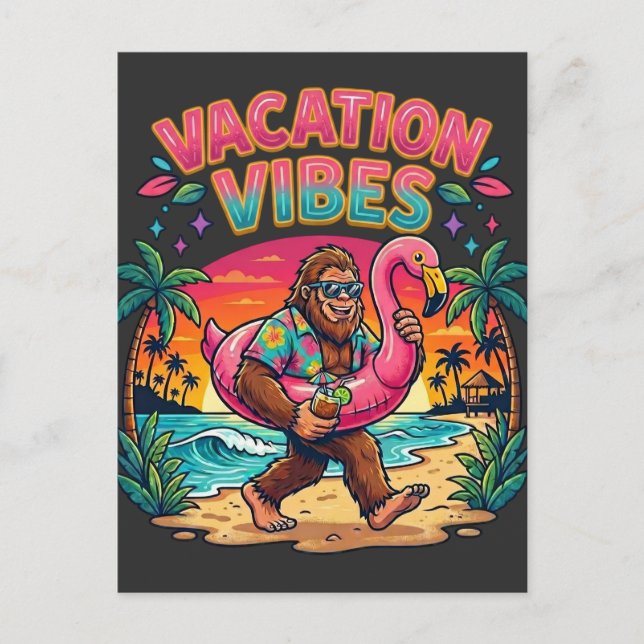 Bigfoot Beach Paradise Semester Vibes Sommar Vykort (Framsida)