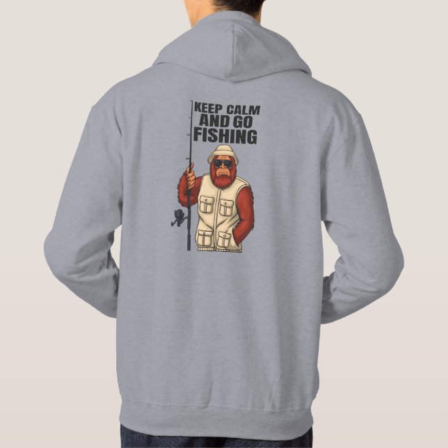 Bigfoot-Behålla-Lugn och gå och fiska bekvämt Hoodie (Baksida)