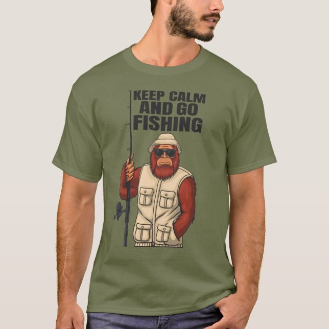 Bigfoot-Behålla-Lugn och gå och fiska bekvämt T Shirt (Framsida)