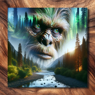 Bigfoot, berg, flod och skog canvastryck