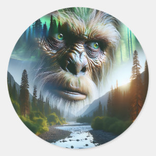 Bigfoot, berg, flod och skog runt klistermärke