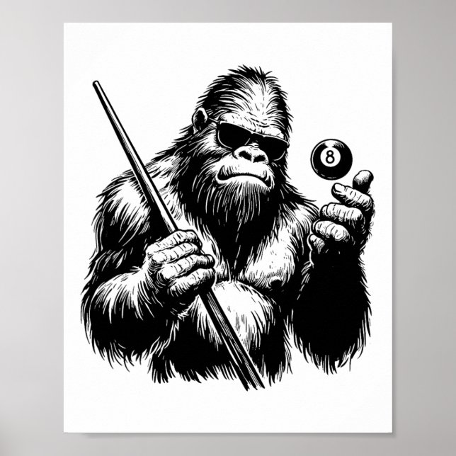 Bigfoot Billiards Player - Funny Sasquatch Billiar Poster (Framsidan)