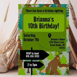 Bigfoot Birthday Sighing Grönt Woodland Inbjudningar
