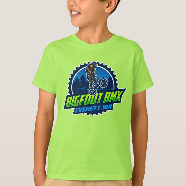 Bigfoot BMX överst med stor Logotyp (vit kontur) T Shirt (Framsida)