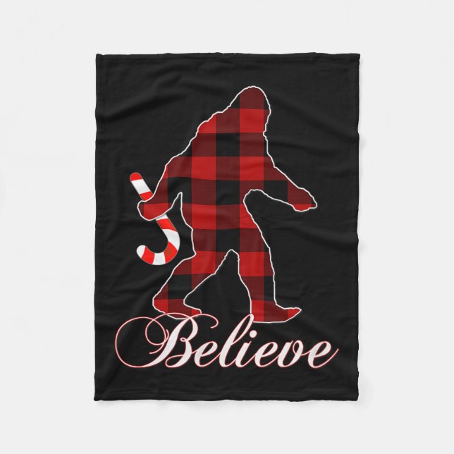 Bigfoot Buffalo Plaid Believe Candy Cane Christmas Fleecefilt (Framsidan)