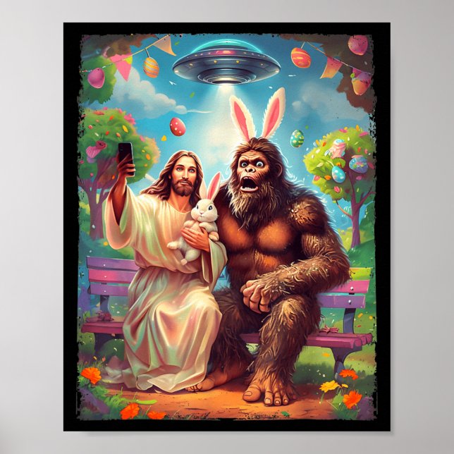 Bigfoot bunny funny easter jesus sasquatch selfie  poster (Framsidan)