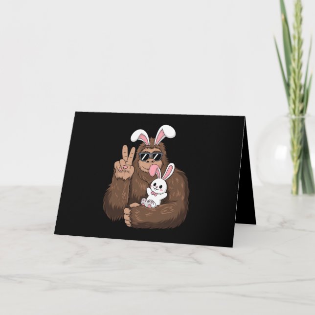 Bigfoot Bunny Rabbit Funny Påsk Day Sasquatch Tack Kort (Framsida)