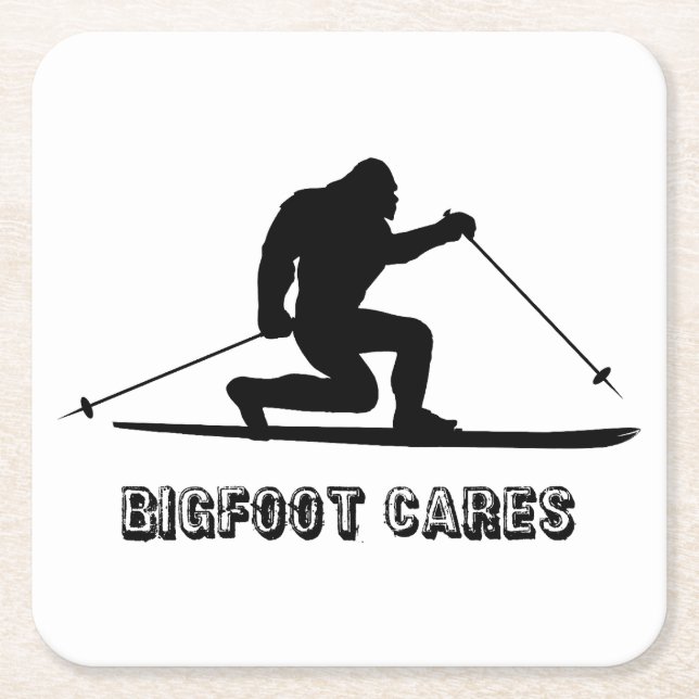 Bigfoot Cares Telemark Skiing Underlägg Papper Kvadrat (Framsidan)