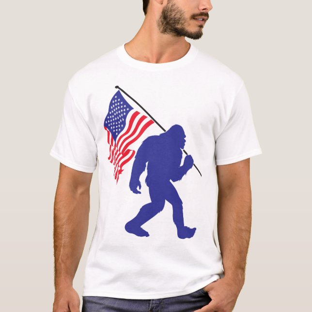 Bigfoot Carrier en amerikansk Flagga T Shirt (Framsida)