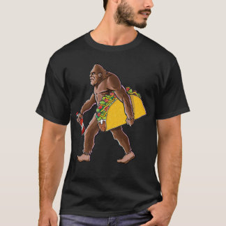 Bigfoot Carrying A Taco And A Bottle Of Hot Sauce  T Shirt