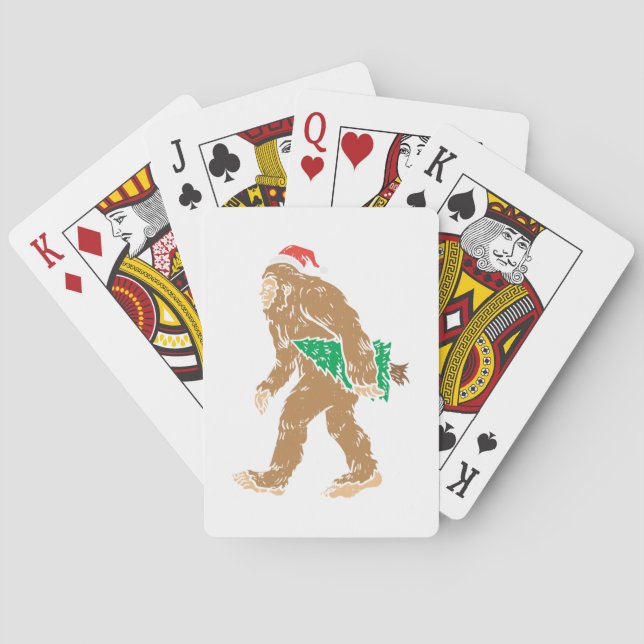 Bigfoot Carrying Julgran Funny Sasquatch Xm Casinokort (Baksidan)