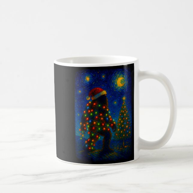 Bigfoot Christmas Sasquatch Santa Hat Starry Night Kaffemugg (Höger)