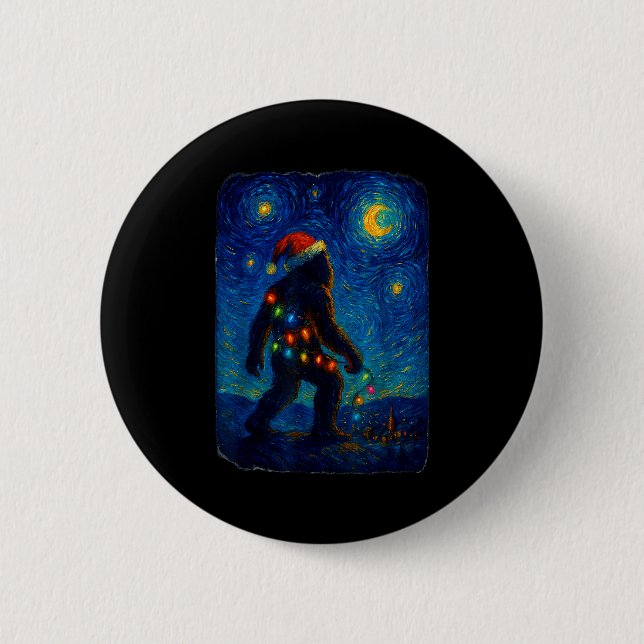 Bigfoot Christmas Sasquatch Santa Hat Starry Night Knapp (Framsida)