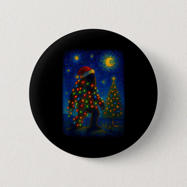 Bigfoot Christmas Sasquatch Santa Hat Starry Night Knapp (Framsida)