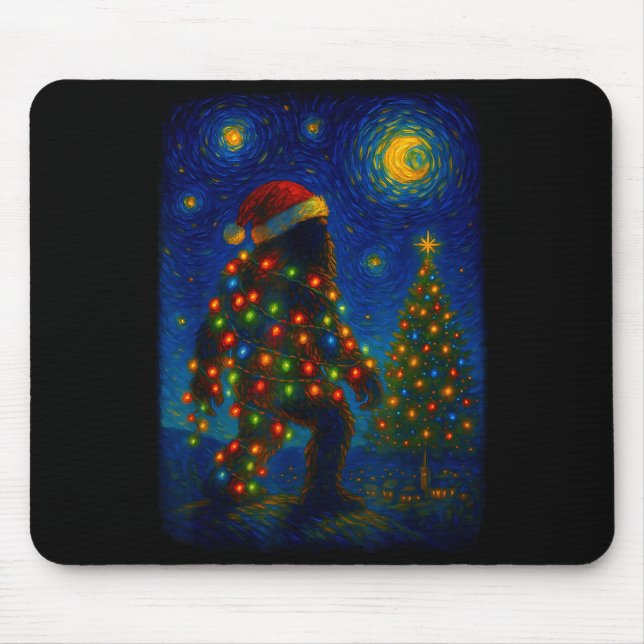 Bigfoot Christmas Sasquatch Santa Hat Starry Night Musmatta (Framsidan)