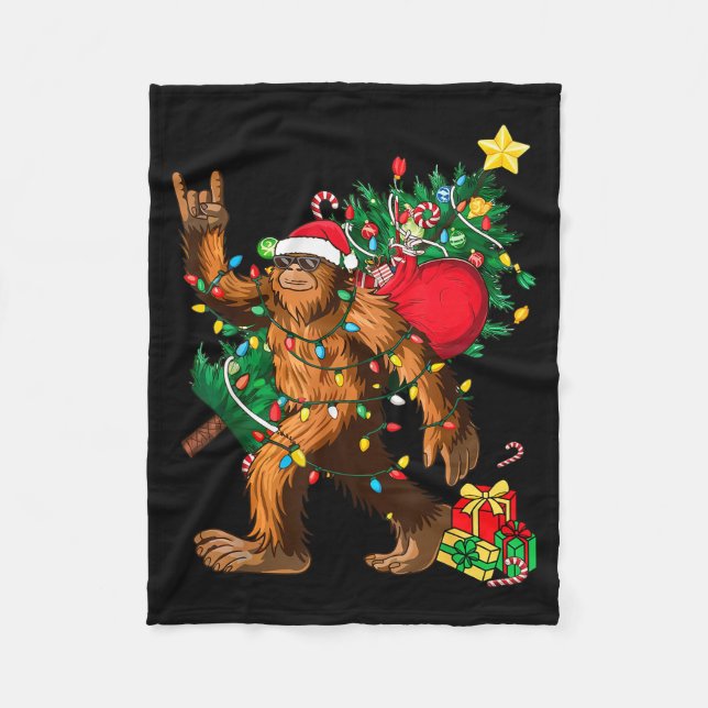 Bigfoot Christmas Tree Lights Xmas Boys Men Sasqua Fleecefilt (Framsidan)