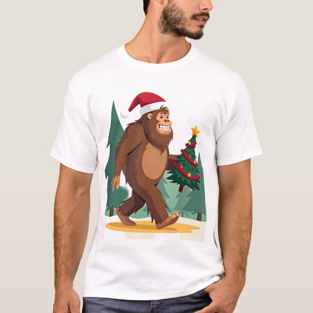 Bigfoot Christmas Tree Santa Hat (2) T Shirt (Framsida)