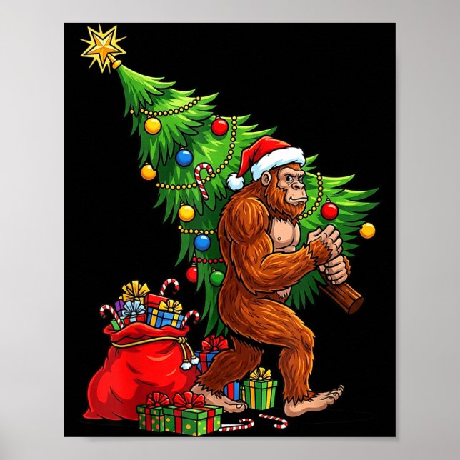 Bigfoot Christmas Tree Xmas Lights Funny Sasquatch Poster (Framsidan)