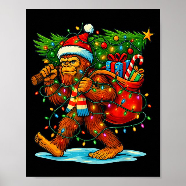 Bigfoot Christmas Tree Xmas Sasquatch Funny Lights Poster (Framsidan)